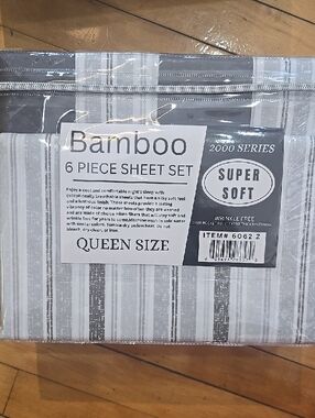 BAMBOO Gray and White 6-Piece Queen Sheet Set